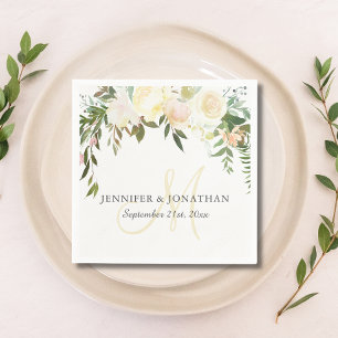 Rosa av vattenfärgen Blommigt Beige Ivory WAN Bröl Pappersservett