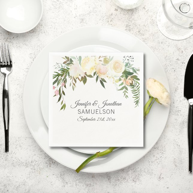 Rosa av vattenfärgen Blommigt Beige Ivory WAN Bröl Pappersservett (Skapare uppladdad)