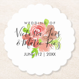 Rosa av vattenfärgen Blommigt Beige  Löv Bröllop Underlägg Papper