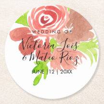 Rosa av vattenfärgen Blommigt Beige Löv Bröllop