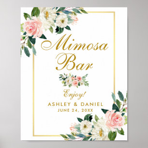 Rosa av vattenfärgen Blommigt Bröllop Guld Mimosa Poster
