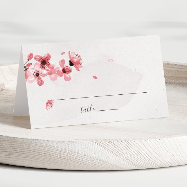 Rosa av vattenfärgen Blommigt Cherry Blommar Bröll Placeringskort (Skapare uppladdad)