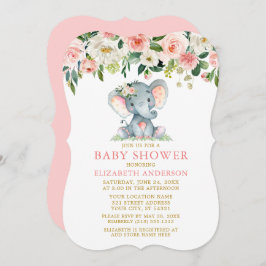 Rosa av vattenfärgen Blommigt Elephant Baby Shower Inbjudningar