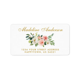 Rosa av vattenfärgen Blommigt Guld Adress Adressetikett