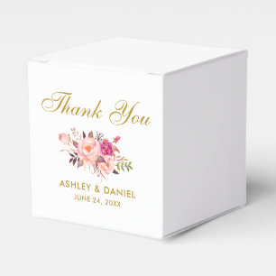 Rosa av vattenfärgen Blommigt  Guld Bröllop Tack Presentaskar
