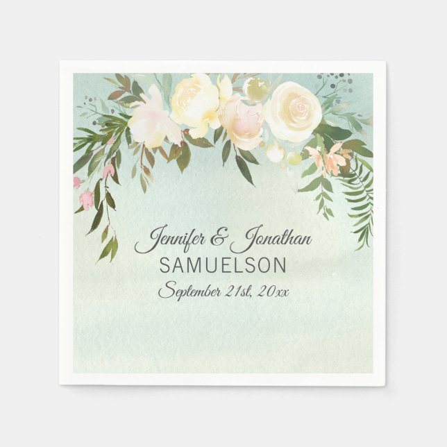 Rosa av vattenfärgen Blommigt Ivory Mint Wandeans  Pappersservett (Framsidan)