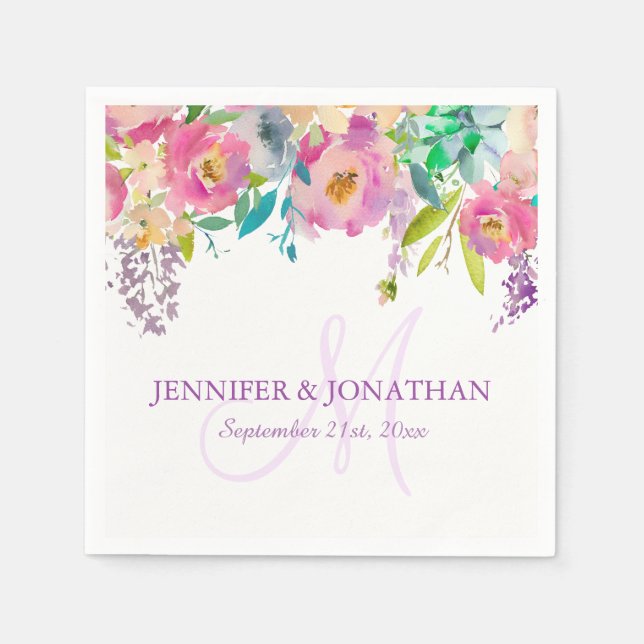 Rosa av vattenfärgen Blommigt Lilac Lila  Utandnin Pappersservett (Framsidan)