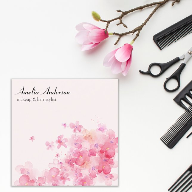 Rosa av vattenfärgen Blommigt Makeup Artist Hair S Fyrkantigt Visitkort (Skapare uppladdad)