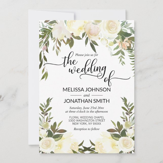 Rosa av vattenfärgen Blommigt Peach Ivory Guld Brö Inbjudningar (Framsida)