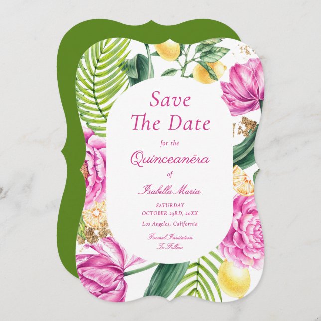 Rosa av vattenfärgen Blommigt Peonies Tulips Quinc Spara Datumet (Fram/baksida)