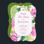 Rosa av vattenfärgen Blommigt Peonies Tulips Quinc Spara Datumet<br><div class="desc">Rosa av vattenfärgen Peonies Tulips Quinceañera Sparar datumen Bjudningar har en blommigt ram av rosa tulpaner,  rosa peonier,  citruscitrusfrukter med handflatan fronder och grönenergi med Blommigt shimmer-accenter på vit bakgrund. Din anpassningsbar Quinceañera sparar datuminformationen. Anpassa genom att redigera texten i textrutorna. Designad för dig av Evco Studio www.zazzle.com/store/evcostudio</div>