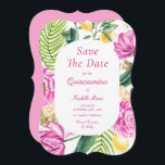 Rosa av vattenfärgen Blommigt Peonies Tulips Quinc Spara Datumet<br><div class="desc">Rosa av vattenfärgen Peonies Tulips Quinceañera Sparar datumen Bjudningar har en blommigt ram av rosa tulpaner,  rosa peonier,  citruscitrusfrukter med handflatan fronder och grönenergi med Blommigt shimmer-accenter på vit bakgrund. Din anpassningsbar Quinceañera sparar datuminformationen. Anpassa genom att redigera texten i textrutorna. Designad för dig av Evco Studio www.zazzle.com/store/evcostudio</div>