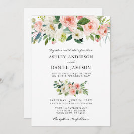 Rosa av vattenfärgen Blommigt Photo Bröllop Inbjudningar