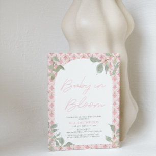 Rosa av vattenfärgen Blommigt Tile Baby i Bloom Sh Inbjudningar