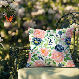 Rosa av vattenfärgen Elegant, blå Blommigt inomhus Kudde