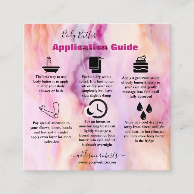 Rosa av vattenfärgen Guld för body Butter Applicat Fyrkantigt Visitkort (Framsida)