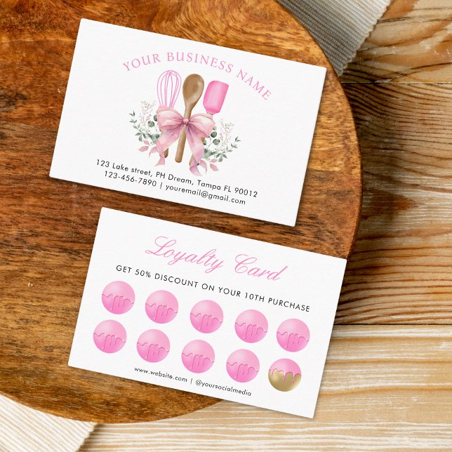 Rosa av vattenfärgen Utensils Bakery Lojalitetskort (Skapare uppladdad)