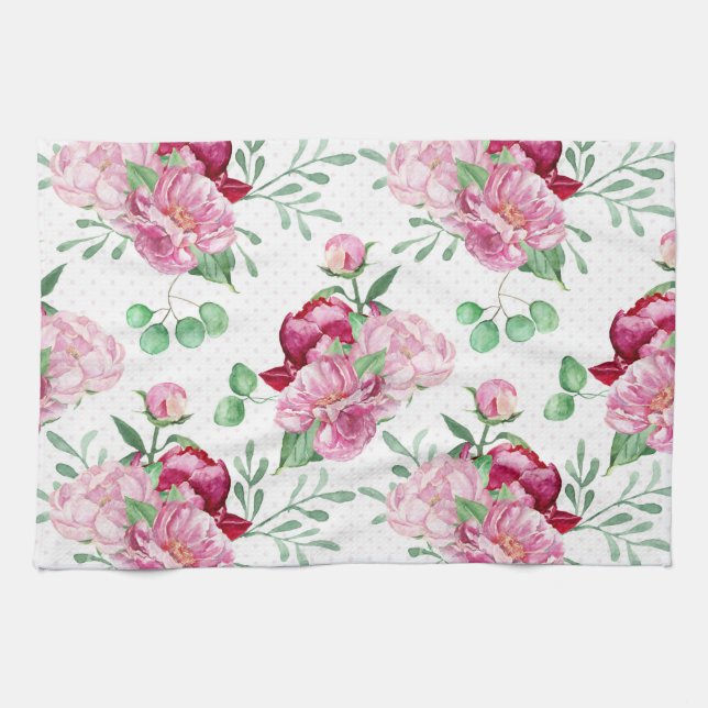 rosa av vattenfärger kökshandduk (Horisontell)