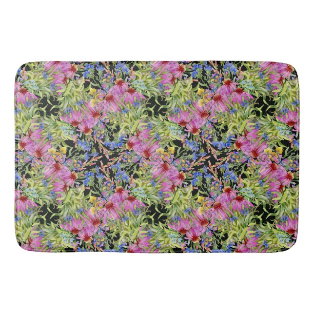 Rosa av vattenfärgsBlommönstrets Gult Grönt  Badrumsmatta (Framsidan)