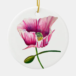 Rosa av vattenfärgsblommor julgransprydnad keramik