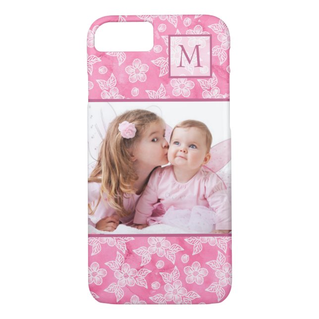 Rosa av vattenfärgsfoto Blommar Monogram  Photo Case-Mate iPhone Skal (Baksida)