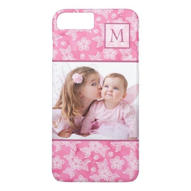 Rosa av vattenfärgsfoto Blommar Monogram  Photo Case-Mate iPhone Skal (Baksida)