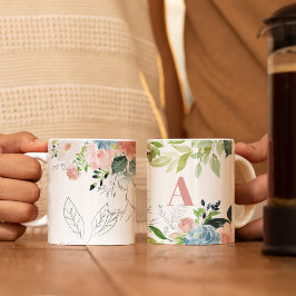 Rosa av vattenfärgsklassad blommigt elegant  monog mugg