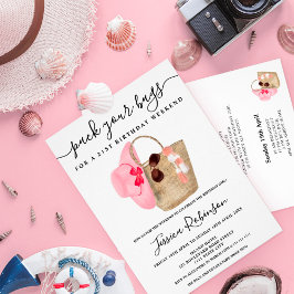 Rosa av vattenfärgsstrandsäckens födelsedag helg inbjudningar