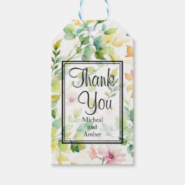 Rosa av vildblommor i vattenfärgen grönt presentetikett