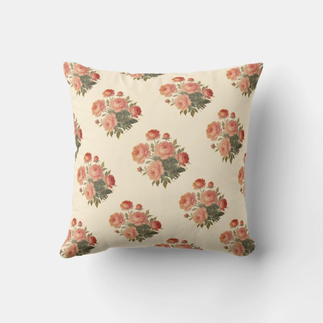 Rosa av Vintage Blommigt av bomull Kudde (Baksida)