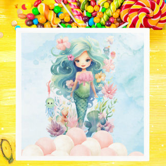 Rosa av vit Sjöjungfru, Födelsedagsfest Napkin Pappersservett