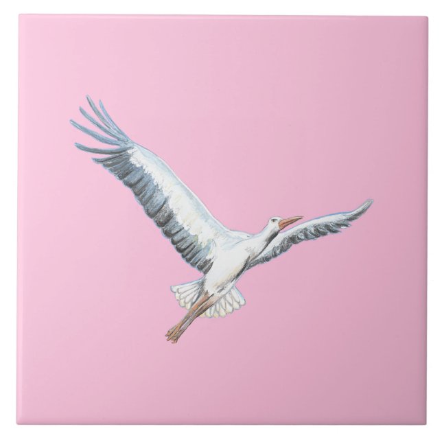Rosa av vit stork kakelplatta (Framsidan)