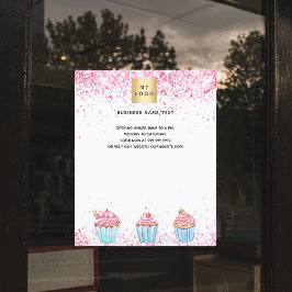 Rosa av vita muffinsar för bakverk i bakverk logot flygblad