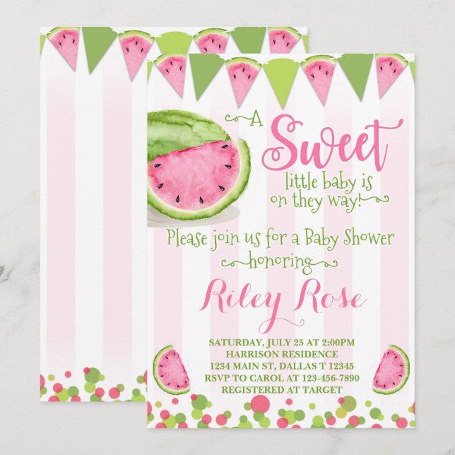 Rosa av Watermelon Baby Shower-inbjudan till Inbju Inbjudningar (Fram/baksida)