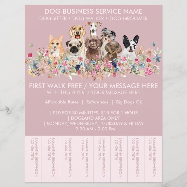 Rosa avels Hundpromenad Budget Biljetter Flyer (Framsida)