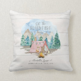 Rosa Äventyr Begin Rustic Birth Stats Flicka Kudde