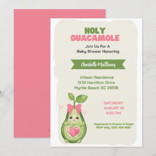 Rosa Avocado Heliga Guacamole Baby Shower Inbjudningar