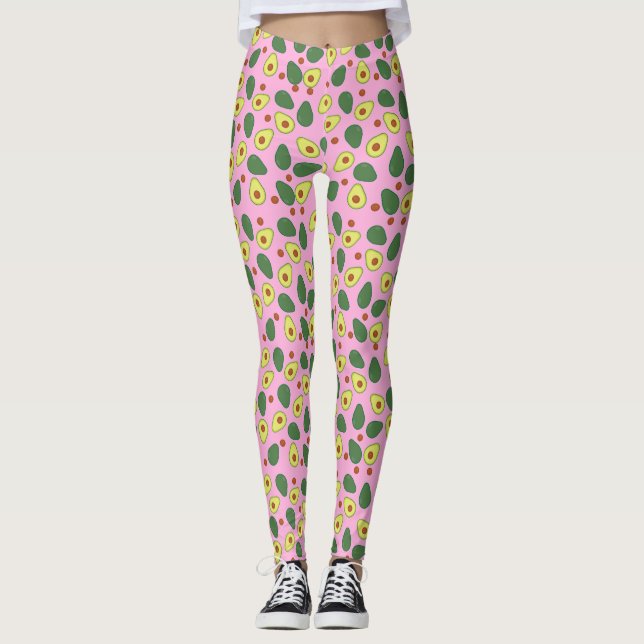 Rosa Avocado Print Modern Mönster Yoga Gym Kit Leggings (Framsida)