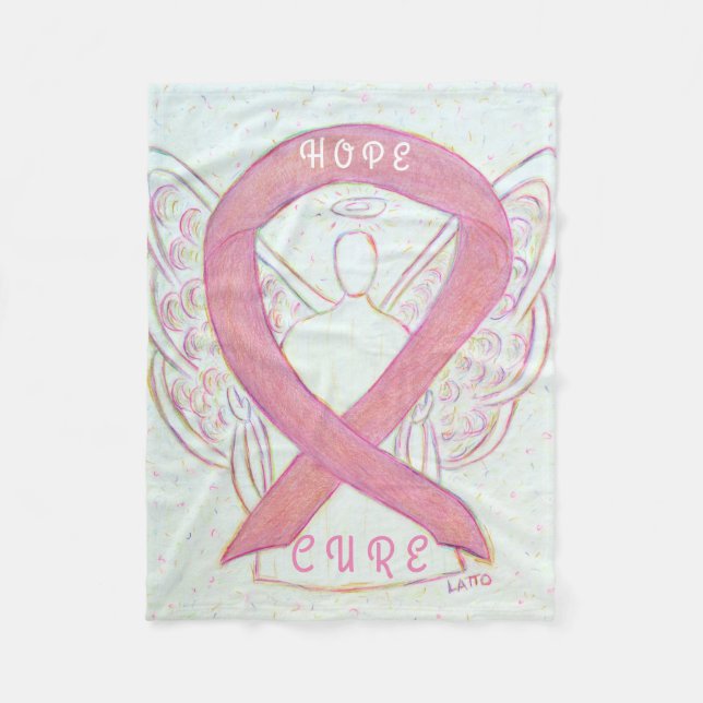 Rosa Awareness Ribbon Angel Breast Cancer Blanket Fleecefilt (Framsidan)