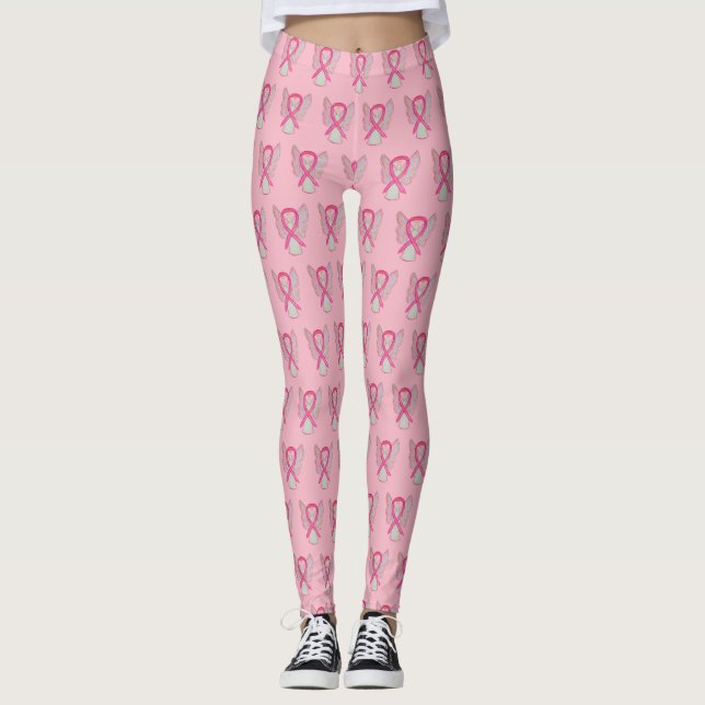Rosa Awareness Ribbon Angel Breast Cancgings Legin Leggings (Framsida)