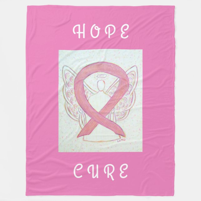 Rosa Awareness Ribbon Angel Cancer Chemo Blanket Fleecefilt (Framsidan)