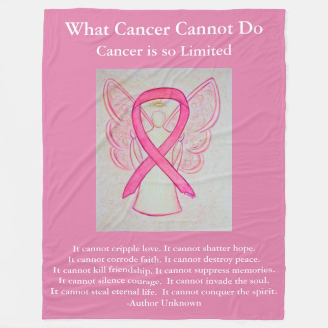 Rosa Awareness Ribbon Angel Cancer Chemo Blanket Fleecefilt (Framsidan)