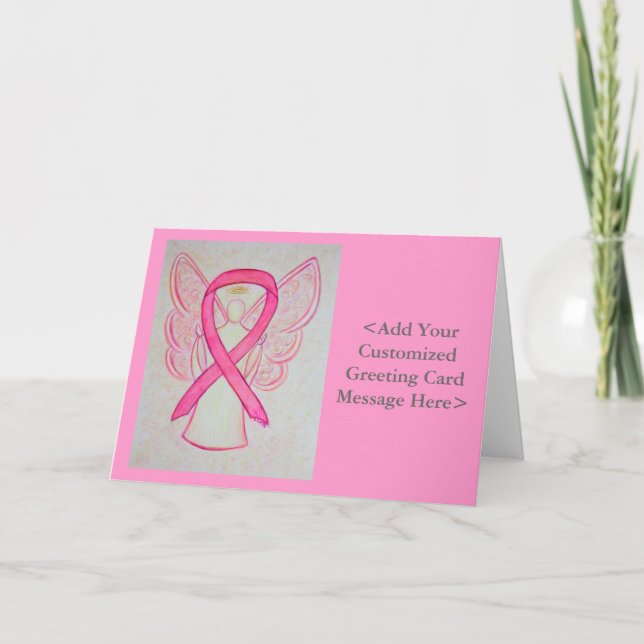 Rosa Awareness Ribbon Angel Personlig Cards Kort (Framsida)