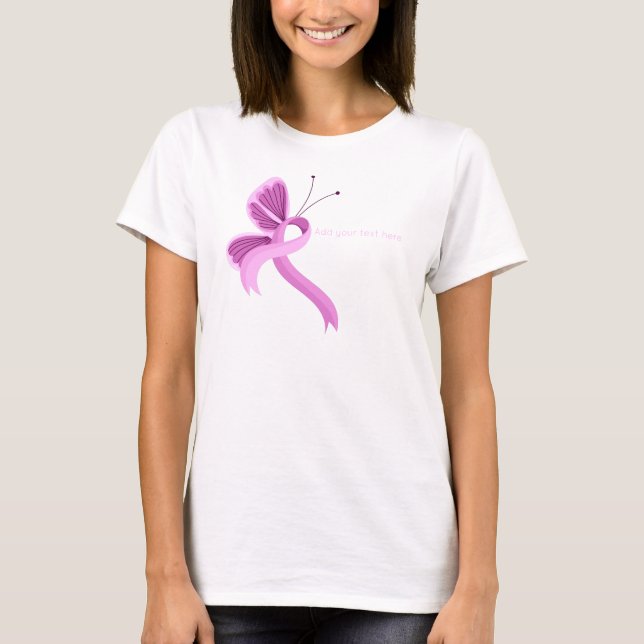 Rosa Awareness Ribbon Butterfly T-Shirt (Framsida)