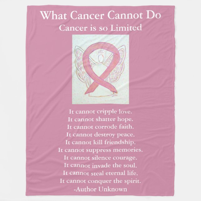 Rosa Awareness Ribbon Cancer Angel Chemo Blanket Fleecefilt (Framsidan)