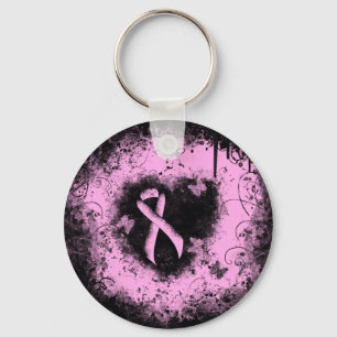 Rosa Awareness Ribbon Grunge Heart Nyckelring