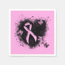 Rosa Awareness Ribbon Grunge Heart Pappersservett
