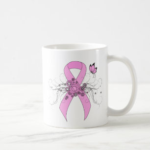 Rosa Awareness Ribbon med Butterfly Kaffemugg