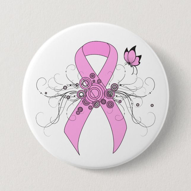 Rosa Awareness Ribbon med Butterfly Knapp (Framsida)