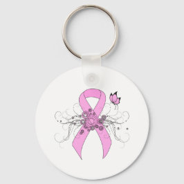 Rosa Awareness Ribbon med Butterfly Nyckelring